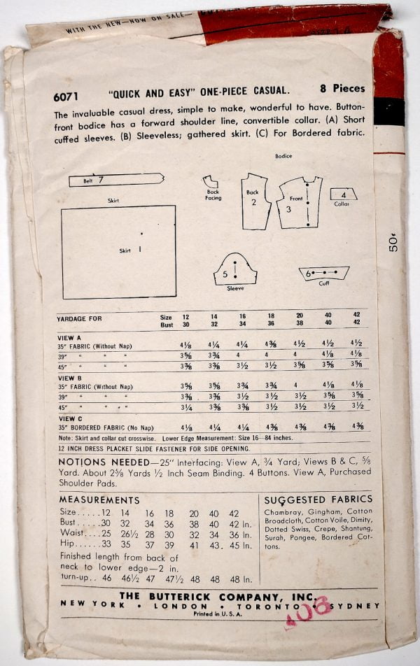 Butterick 6071 Ca. 1952 - Image 2